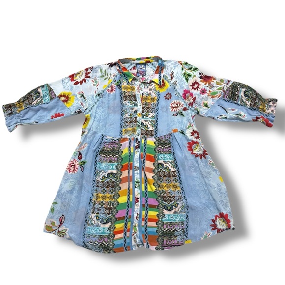 Johnny Was Rainbow Adonia Silk Tunic Floral Button Front Long Sleeve Size Small - Picture 3 of 7